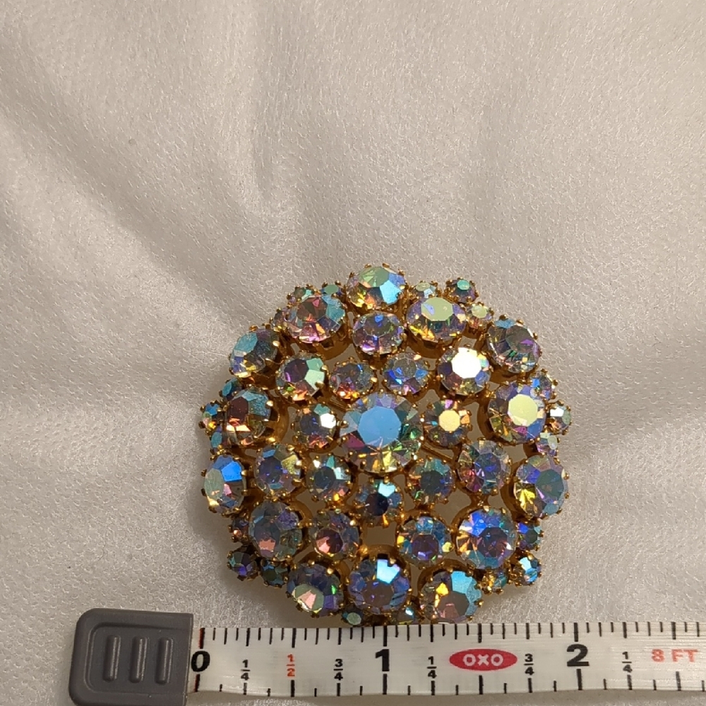 Gold and Iridescent Crystal Brooch made in austria